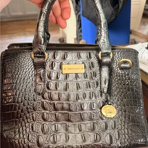 Brahmin Black Croc-Embossed Satchel